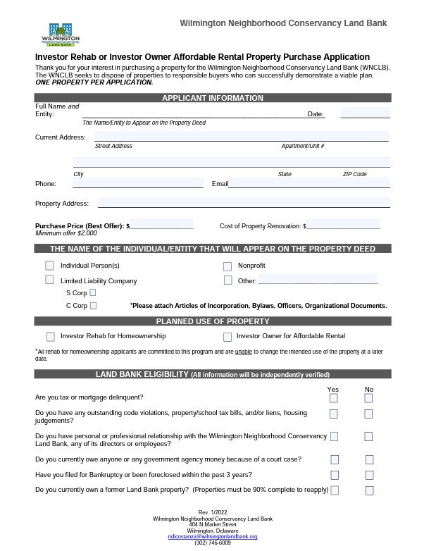 Application form for Property Acquisition Program